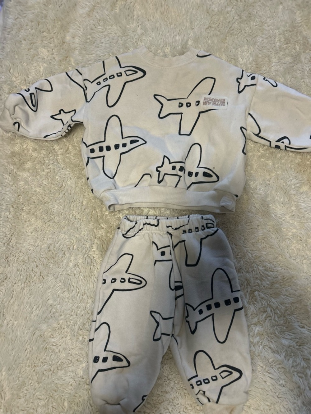 Zara White and Black Airplane Print Kids Matching Set